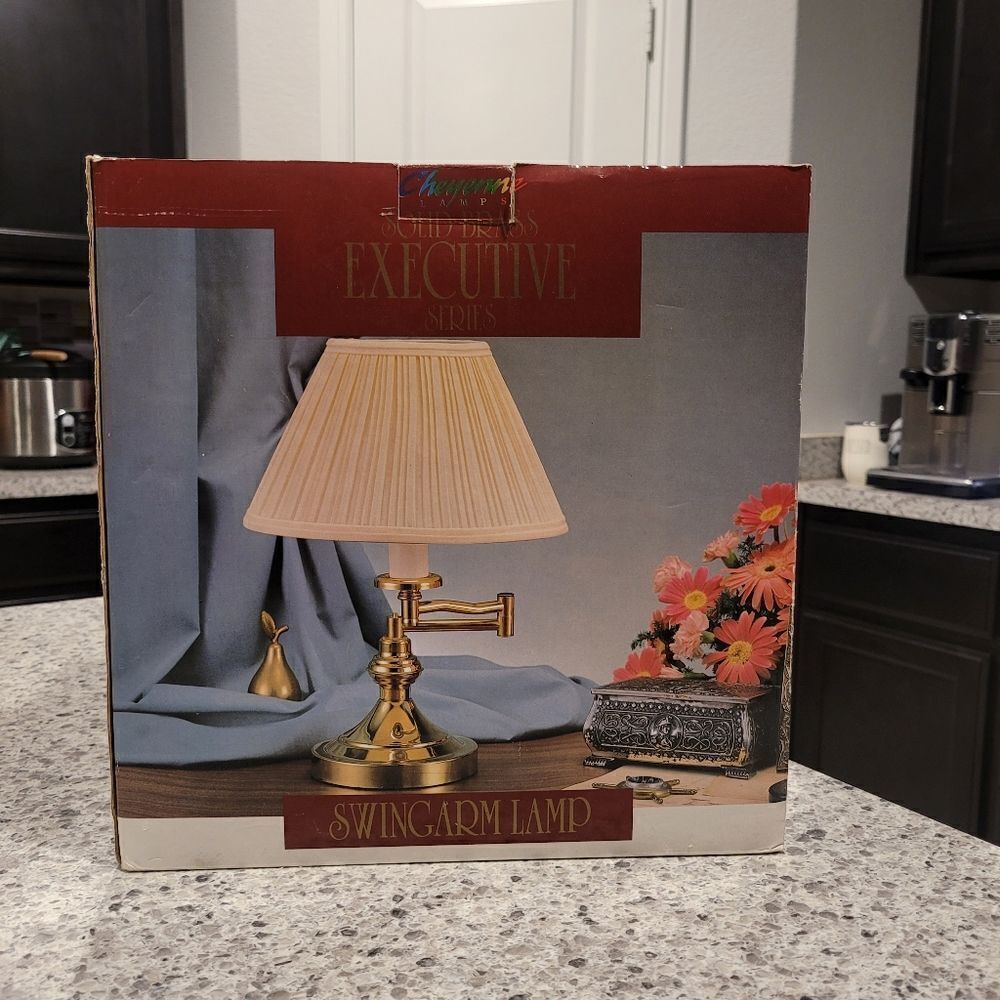 Vintage Cheyenne Solid Brass Swing Arm Table Light Lamp With Oiginal Shade.